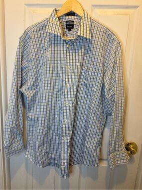 Neiman Marcus Blue, Green & White Plaid Dress Shirt 32/33